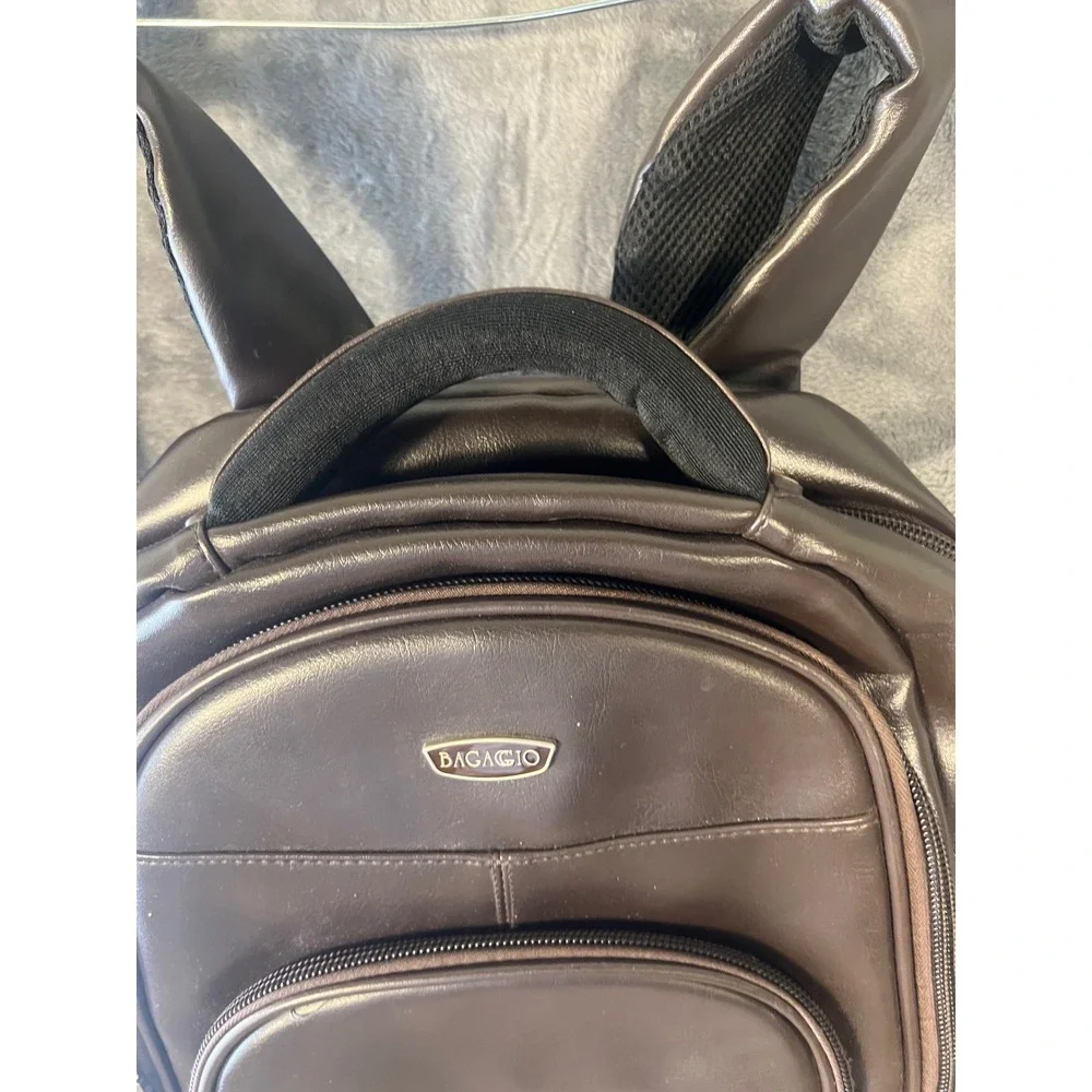 Bagagio Brown Faux Leather Multi Pocket Padded Laptop Travel Backpack Bag